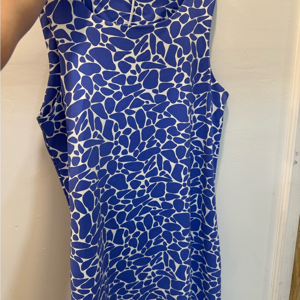 MAHI GOLD Blue and White Patterned Midi Dress